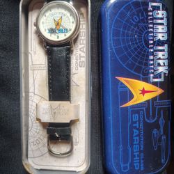 Vintage 1998 Star Trek Enterprise Wristwatch w/ Collectible Tin Case