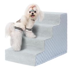 Vfrog Dog Stairs for Small Dogs,17.5" H,4-Step Dog Steps Ramp for Bed and Couch with High Density Foam,Non-Slip Pet Steps for Dogs and Cats,Pet Stairs
