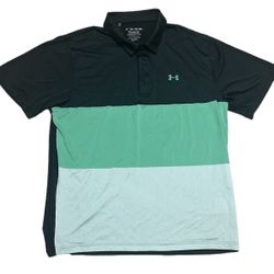 Under Armour Polo Shirt Men’s XXL Black Green Loose Coupe Heat Gear Activewear