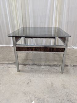 Clear Glass and Metal Two-Tier End Table