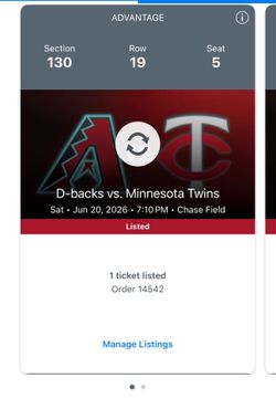 Dbacks vs Twins - 2 tickets