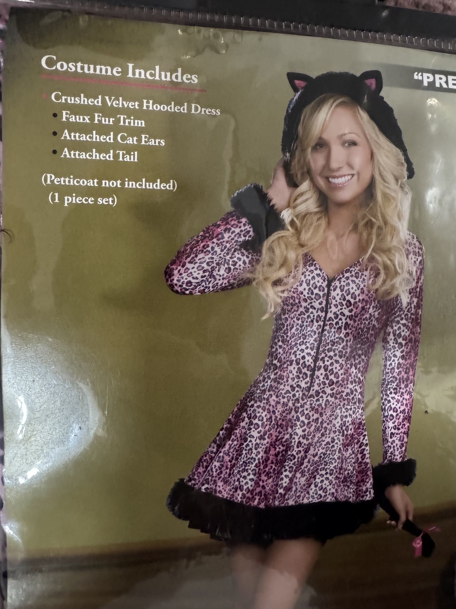 New Small Pink Cat Cheetah Dress Fur Costume Hood Festival Rave 