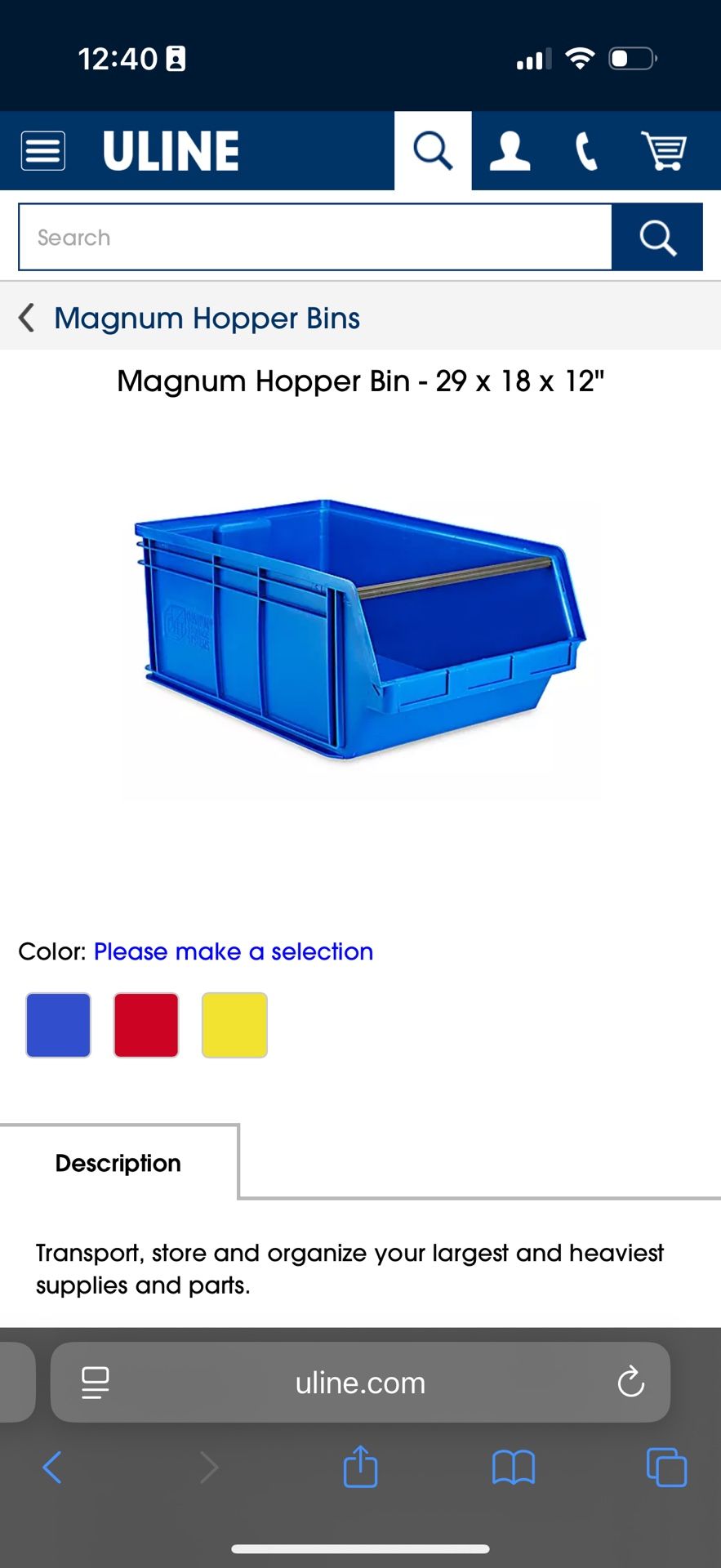 ULINE Magnum Hopper Bin