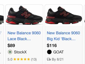 New balance 9060 (6 1/2 ) red and black kids