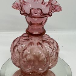 Vintage Fenton Pink Cranberry Glass Vase with Ruffled Edge 5.5”