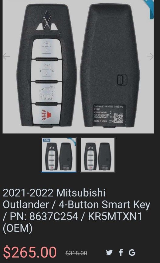 2021-2022 Mitsubishi Outlander / 4-Button Smart Key ( 1 piece)