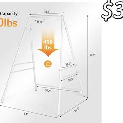 😀 Upgraded Hammock Chair Stand Metal Swing Stand Frame, Heavy Duty Steel Hammock Stand Only for Porch, Backyard, Indoor or Outdoor,White