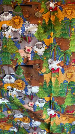 Kari Pearson Christmas Tree  Animals Cotton Fabric 36"x44” Very Rare Find New