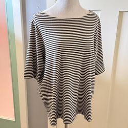 Lauren Ralph Lauren Striped 3/4 Sleeves Boatneck Top Blouse Black White 