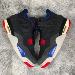 Air Jordan 4 Retro Rare Air Black/Fire Red/Deep Royal Blue.
