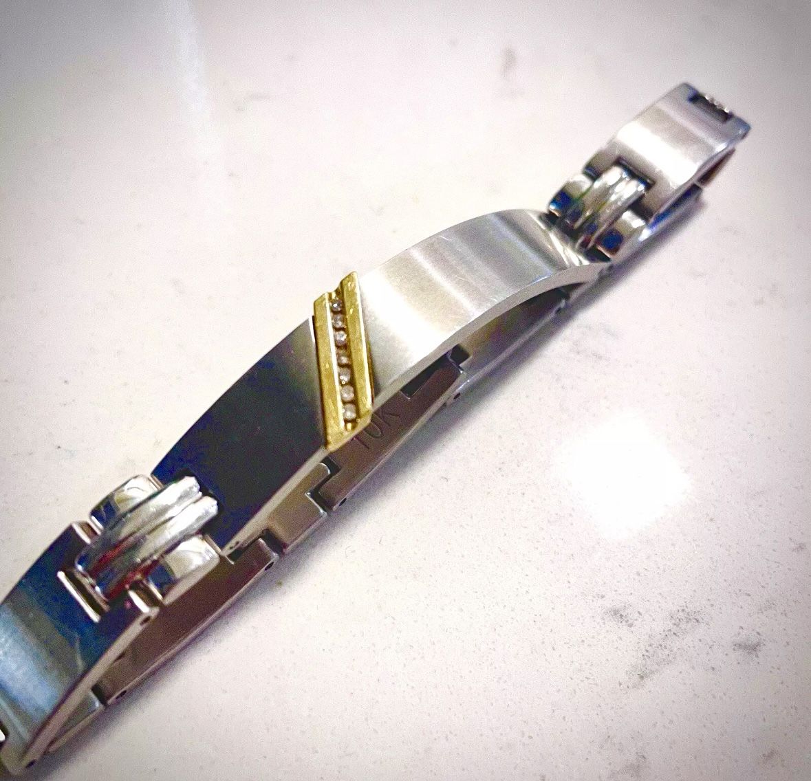 10k Yellow Gold Stainless Steel & Diamonds Men’s Bracelet