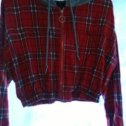 Red Plaid Cropped Hoodie