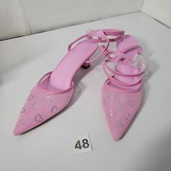 NEW Pink Heart Embellished Slingback Heels, size 8 (48) 