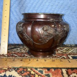 Japanese Bronze Bowl Bird Motif 