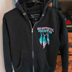 Beautiful Disaster Women's Full Zip Graphic Black Hoodie - (Size M)
