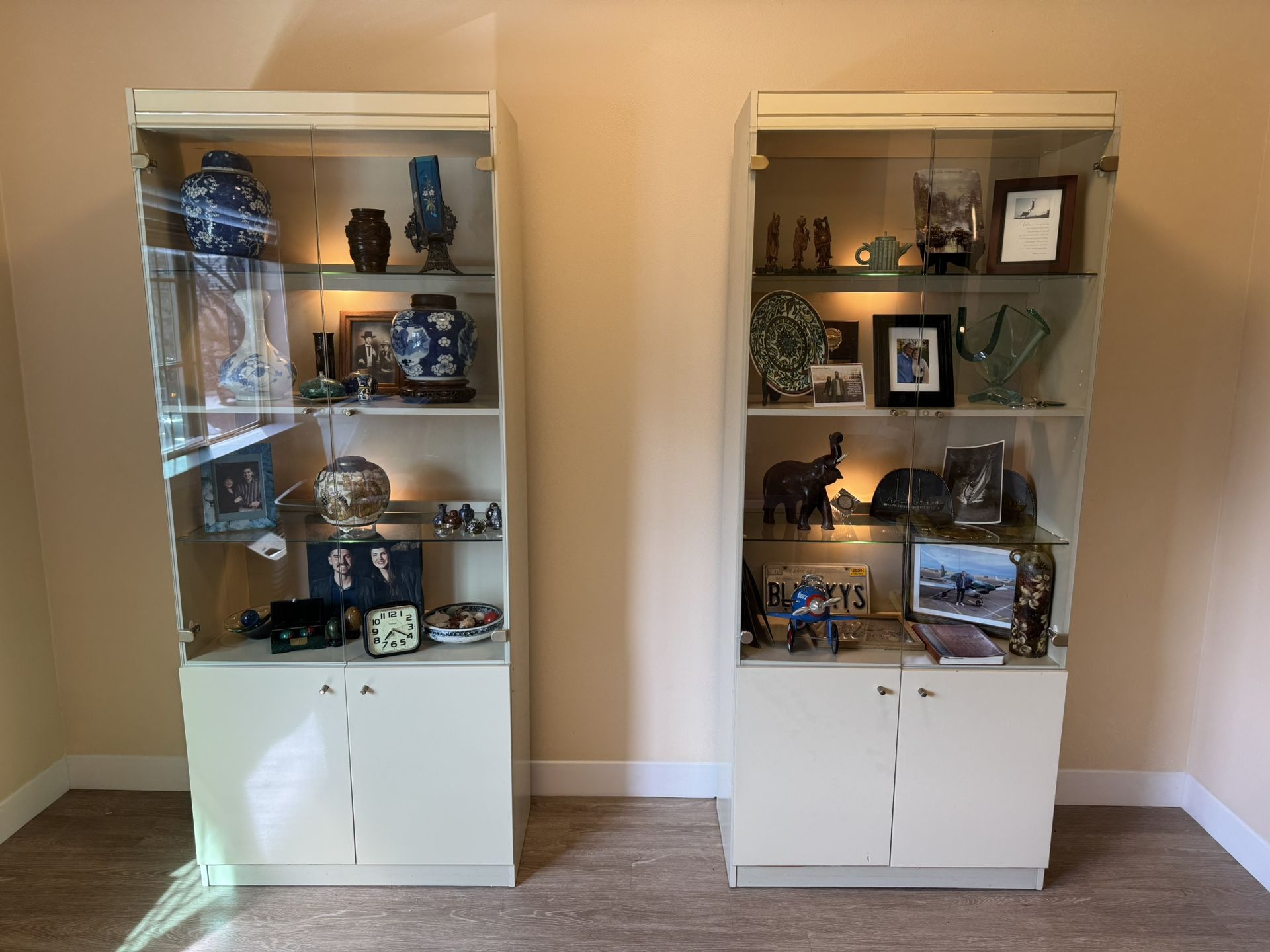 2 Glass display cases with lighting.