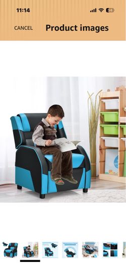 Kids Gaming Recliner Chair Blue and Black