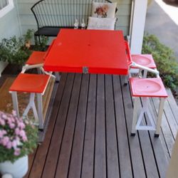Vintage Folding Suitcase Picnic Table Portable Camping 