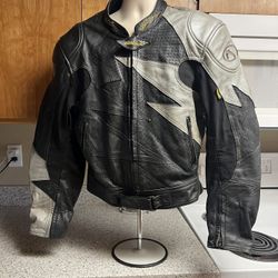 🏍️ Vintage Old School Cafe Racer Leather Motorcycle Biker Jacket 🏍️ Size 48.