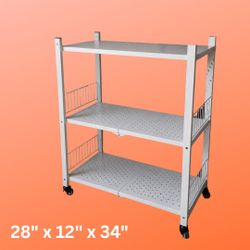 3 Tier Metal Rolling Cart Measuring 28 x 12 x 34 Inches
