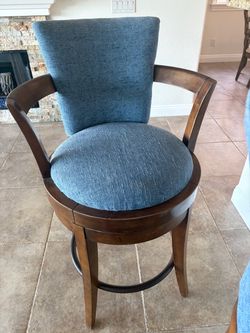Set of 3 Swivel Bar Stools with Blue Upholstery