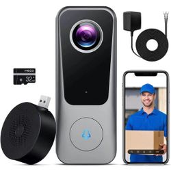 WiFi Video Doorbell Camera, 2K 3MP Doorbell Camera with Chime, 2-Way Audio, 32GB SD Card, Work with Alexa & Google Assistant, Easy Installation Existi