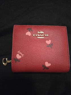 Coach Red Heart Print Bifold Wallet Valentines Day Collection Red