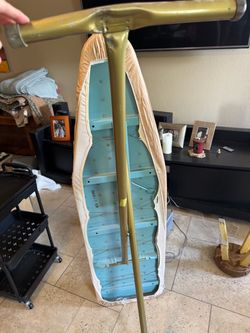 Vintage adjustable ironing board gold & turquoise see description