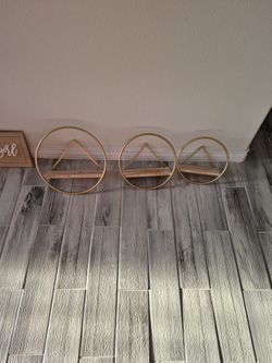 Wood And Gold Wall Shelf Set