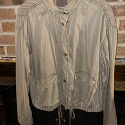 NWT Ladies Womens Medium So brand Kohl’s army green tan khaki denim jacket $50 tag 