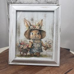 Charming Bunny Framed Art ,farmhouse Style.