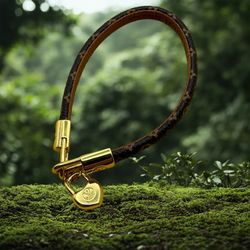 New Heart Charm Canvas-Leather Bracelet Gold Hardware Box &  Dust Bag Included