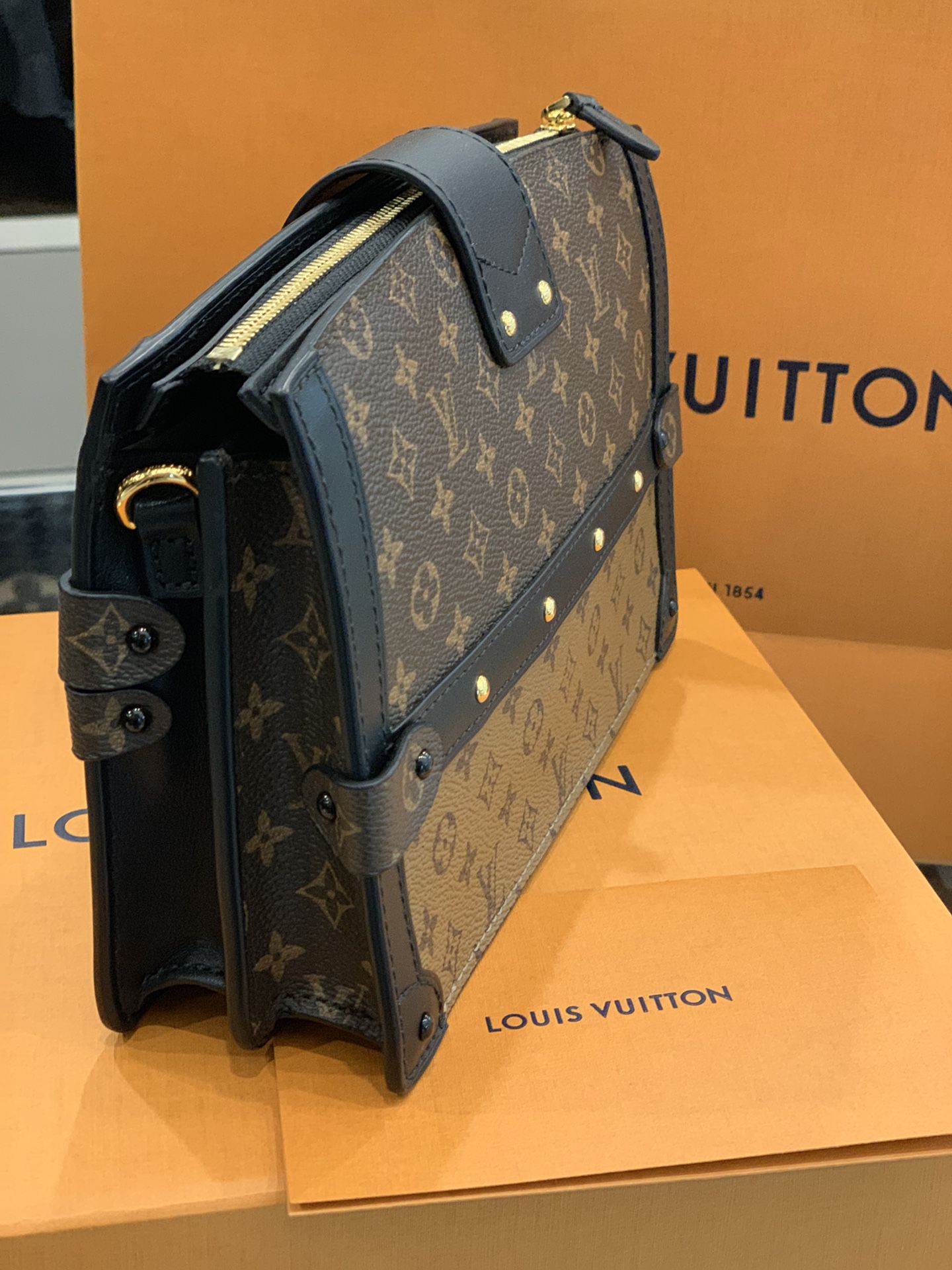 Louis Vuitton Trunk Clutch Box Monogram Titanium at 1stDibs