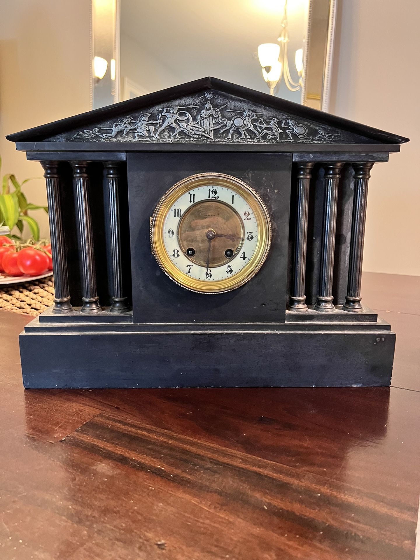 Vintage Marble Mantle Clock Brass 