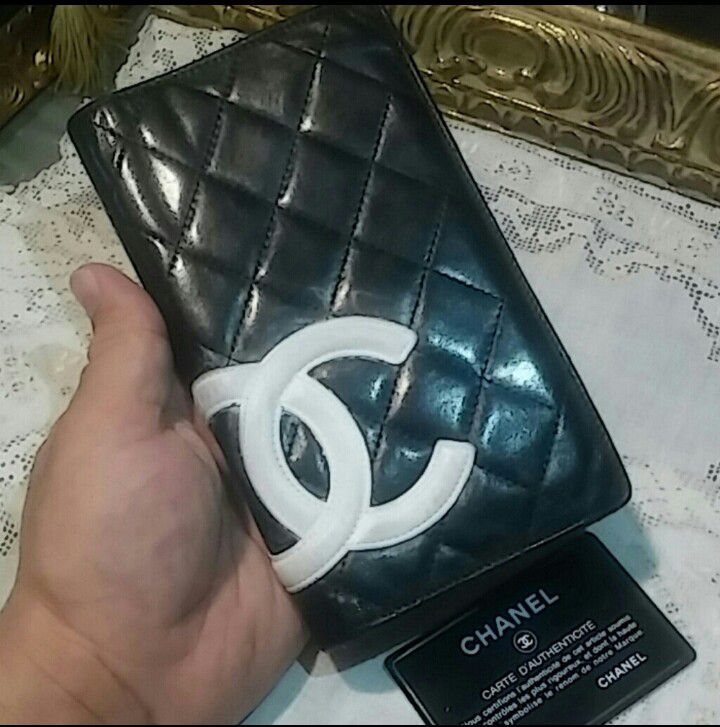 100% Authentic Chanel Long Wallet Black Leather