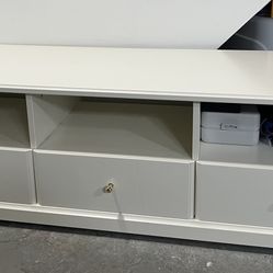 White TV Stand with Gold Handles