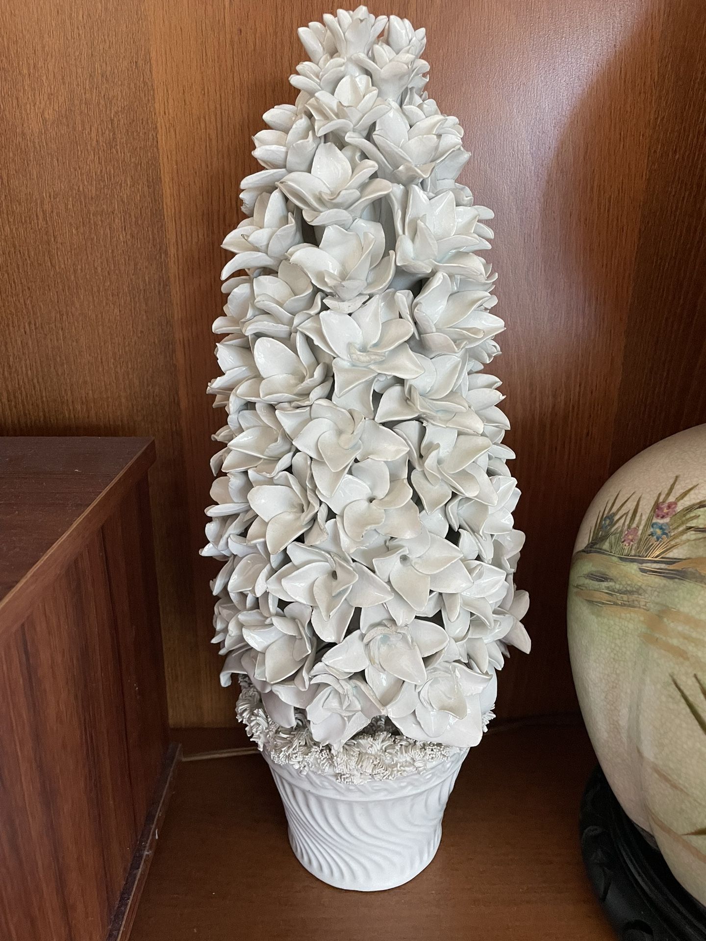 Tall White Porcelain Boxwood Topiary