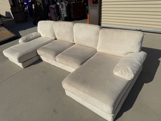 Cream Corduroy Double-Chaise Sectional Sofa