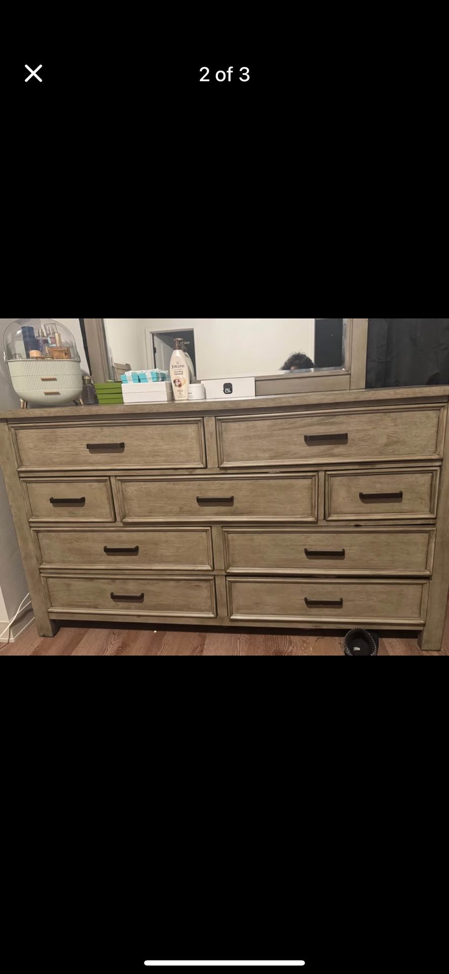 Dresser with mirror attached