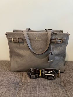 Kate Spade New York Gray Leather Tote Bag Purse Crossbody