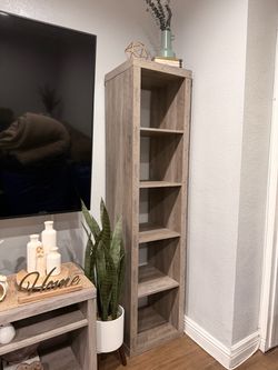 Tall Narrow Bookcase 5-Shelf Gray Wood