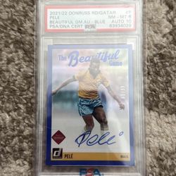 2021 donruss qatar beautiful game pelé auto blue /99 psa 8