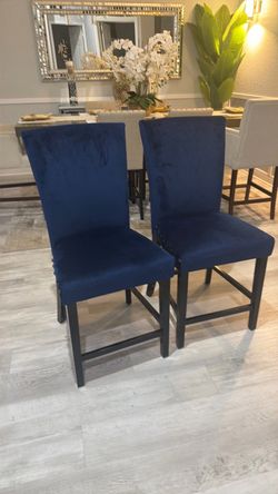 Blue velvet high chairs