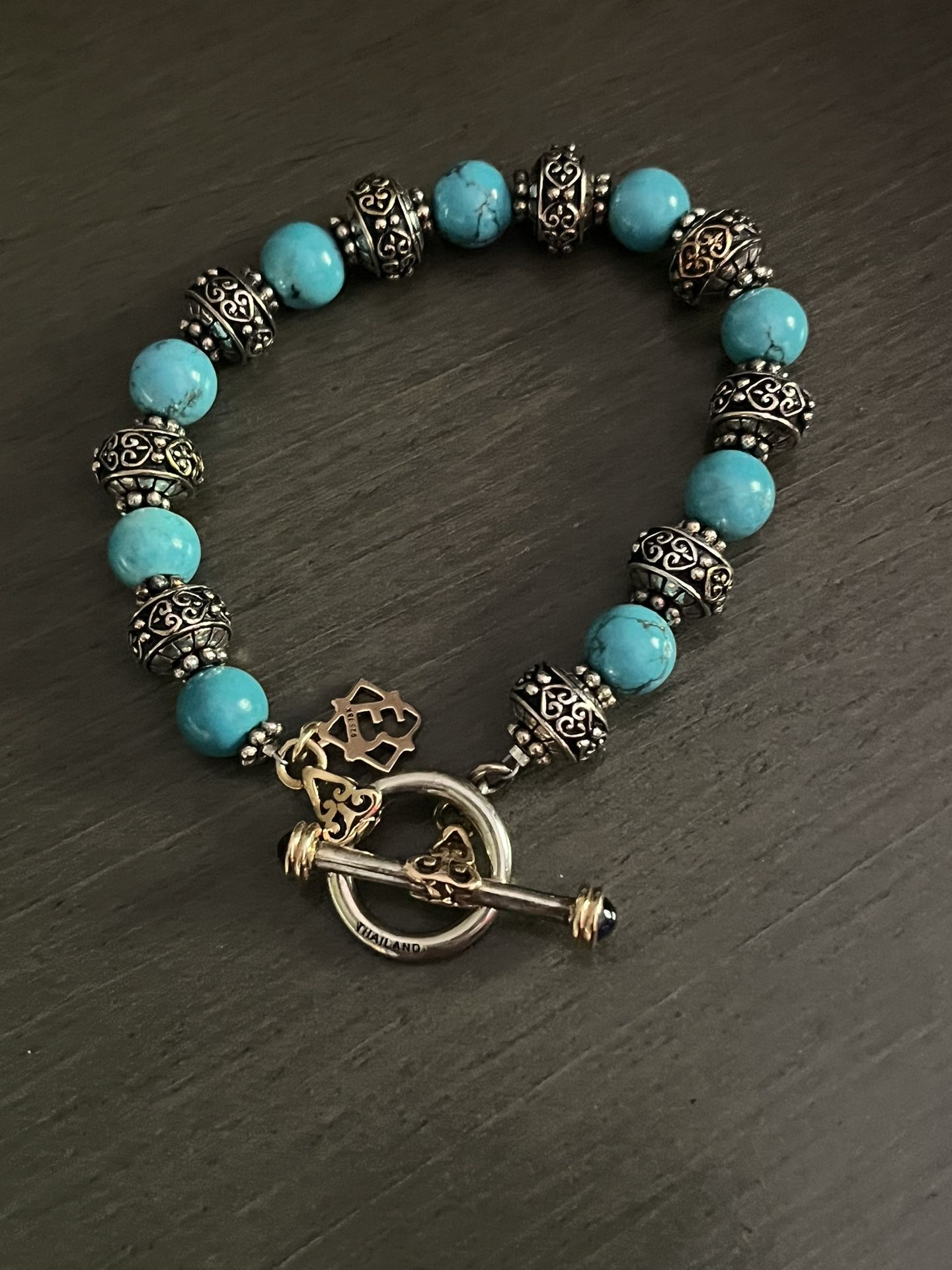 Turquoise 18k Gold Sterling Bracelet New