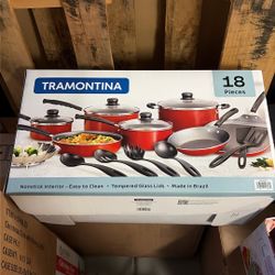 Tramontina Primaware 18 Piece Non-Stick Cookware Set - Steel Red Brand New Never Opened