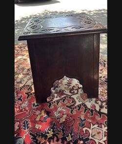 Antique English Carved Top Oak Side Table