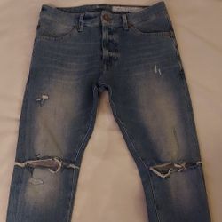 TECH STRETCH SLIM LOW WEIST DISTRESSED JEANS 