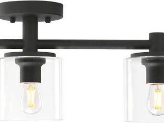 Open Box 3-Light Semi Flush Mount Ceiling Light, Industrial Pendant Fixture with Glass Shade