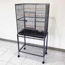 New in box $135 Large 63” Bird Cage, Rolling Stand, Plastic Tray, Size 32x19x62” for Mid-Sized Parrots