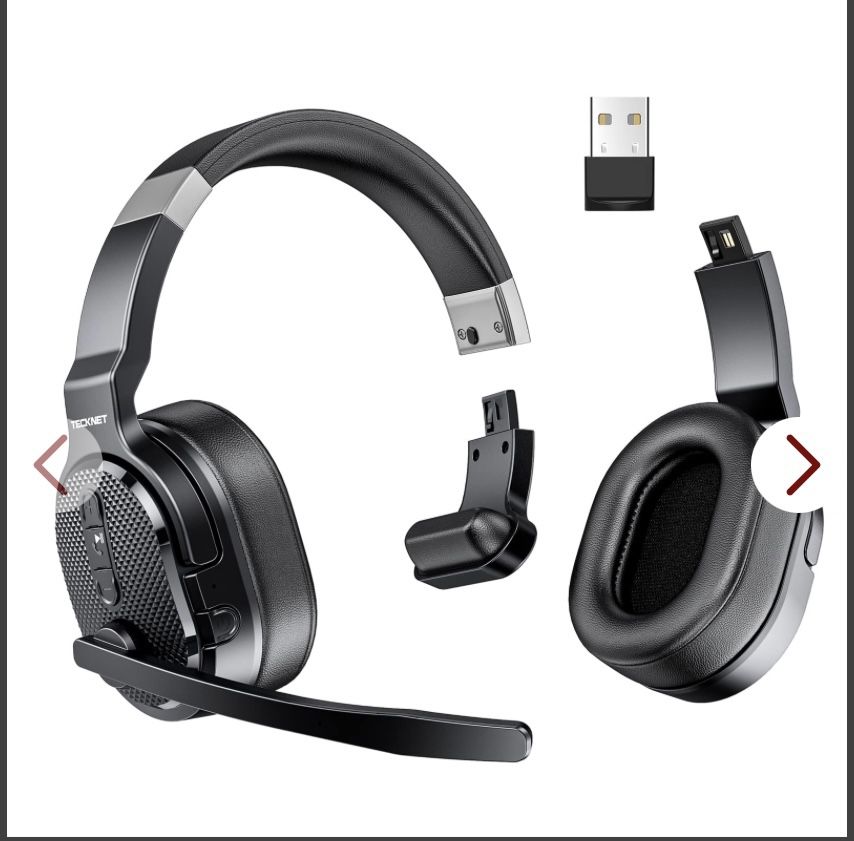 TECKNET Bluetooth Trucker Headset, Single And Dual Ear Wireless Headset With Mic For Work Noise Cancelling, 50Hrs 3 EQ Music Modes Trucker Bluetooth H